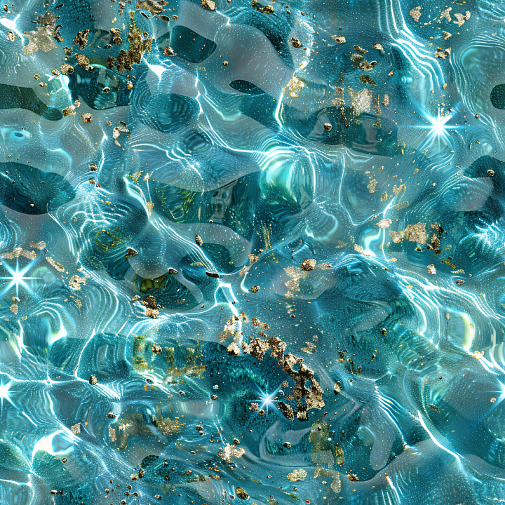 Water With Sparkling Turquoise Liquid And Gold Flecks seamless PBR texture preview