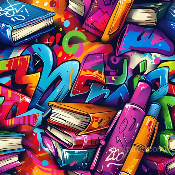 Graffiti Texture Featuring Bright Books and Colorful Abstract Tags Graffiti texture preview