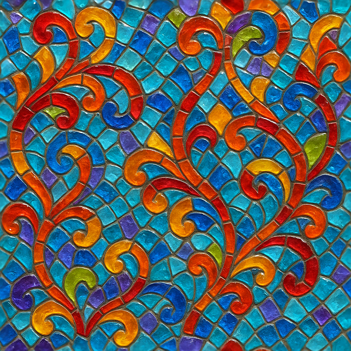 Mosaic Smalti Glass With Vibrant Hues And Translucent Glass seamless PBR texture preview