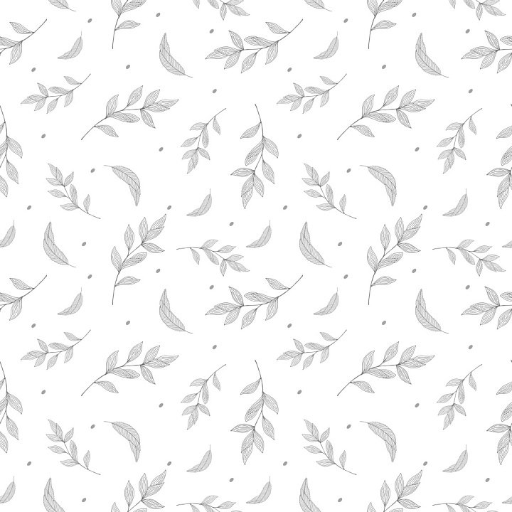 Pattern Featuring Delicate Hand-Drawn Leaf Motifs on White Background seamless PBR texture preview