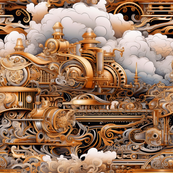 Vintage Scrapbook Texture of Vintage Ornate Metal Steam Engine with Swirling Smoke Vintage Scrapbook texture preview