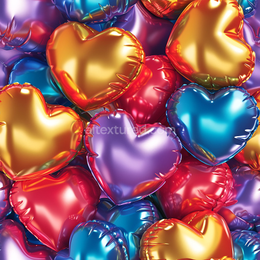 Seamless 3D Inflated Foil Heart Balloons PBR Texture in Bright Metallic Colors