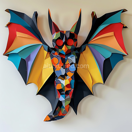 Seamless 3D PBR Texture of Colorful Origami Bat with Geometric Patterns