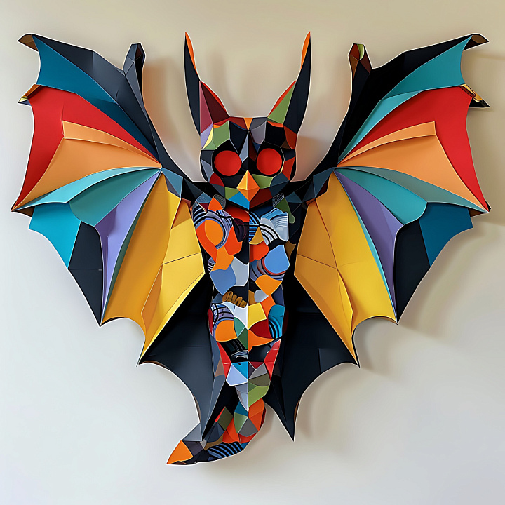 Animal of Colorful Origami Bat with Geometric Patterns seamless PBR texture preview
