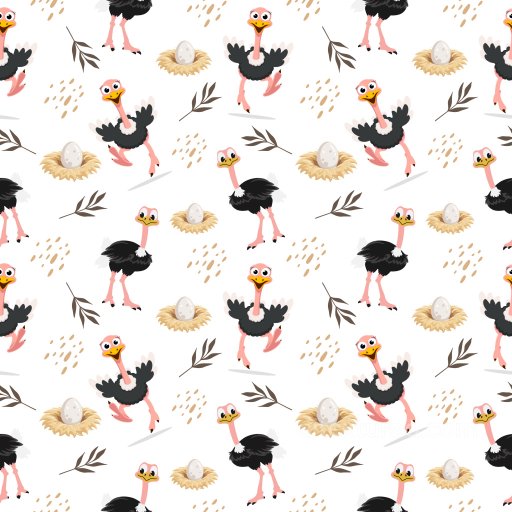 Pattern PBR Texture with Playful Cartoon Ostrich Motifs seamless Pattern Bundle PBR texture