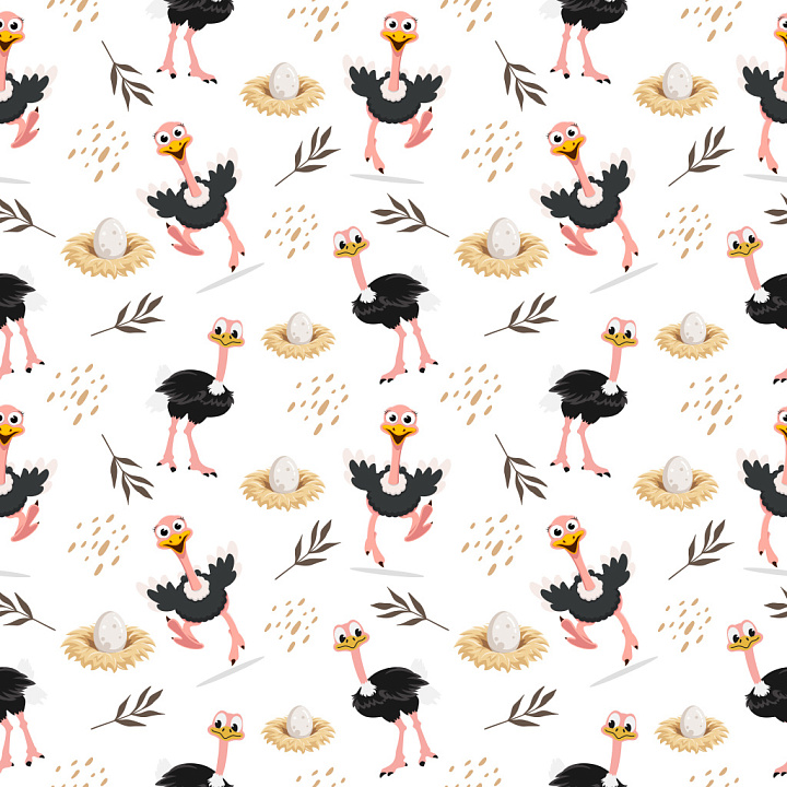 Pattern with Playful Cartoon Ostrich Motifs seamless PBR texture preview
