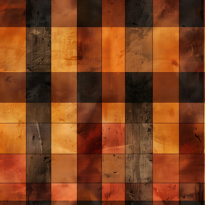 Plaid with Warm Brown and Orange Blocks seamless PBR texture preview