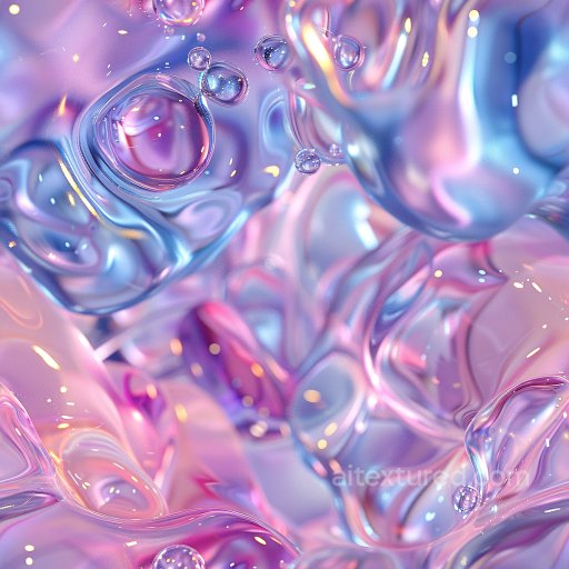 Seamless 3D PBR Glossy Texture Featuring Iridescent Pink and Blue Bubbles texture preview