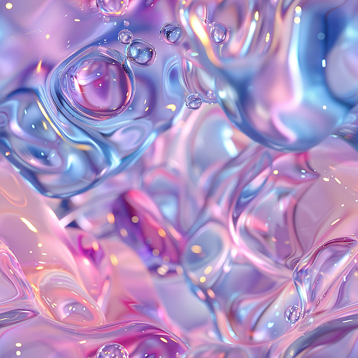 Glossy Featuring Iridescent Pink and Blue Bubbles seamless PBR texture preview