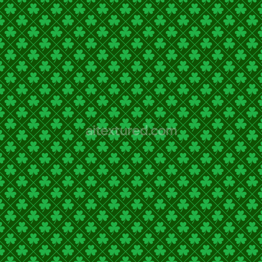 Seamless 3D PBR Texture with Green Shamrock Pattern and Diamond Grid
