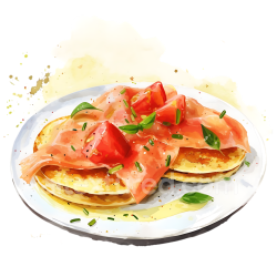 seamless Breakfast Blini with Smoked Salmon and Fresh Herbs Illustration texture 8k free download PBR