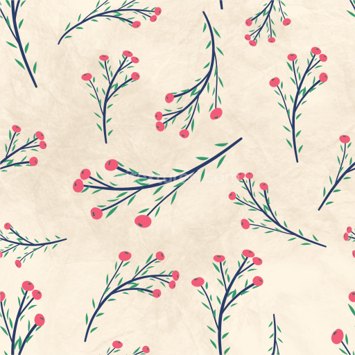 Seamless 3D PBR Texture Featuring Stylized Red Berry Branches on Cream Background