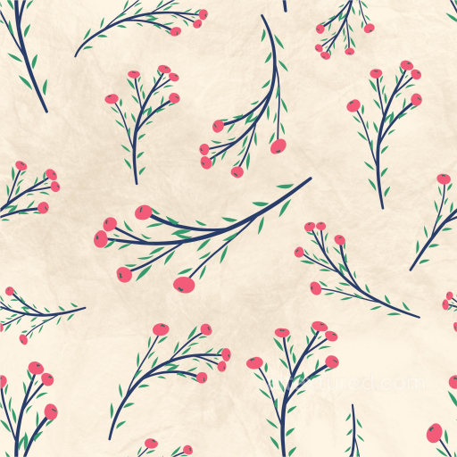 Featuring Stylized Red Berry Branches on Cream Background seamless Flower PBR texture