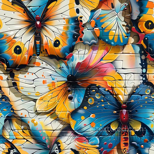 Seamless 3D PBR Texture of Vibrant Butterfly Graffiti on Brick Wall texture preview