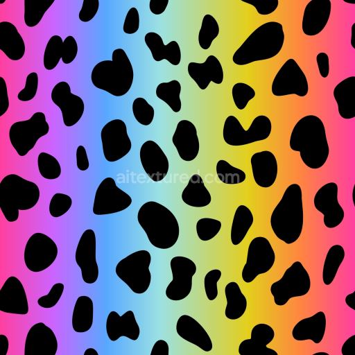 Seamless 3D PBR Texture of Rainbow Gradient Leopard Print Fabric with Black Spots