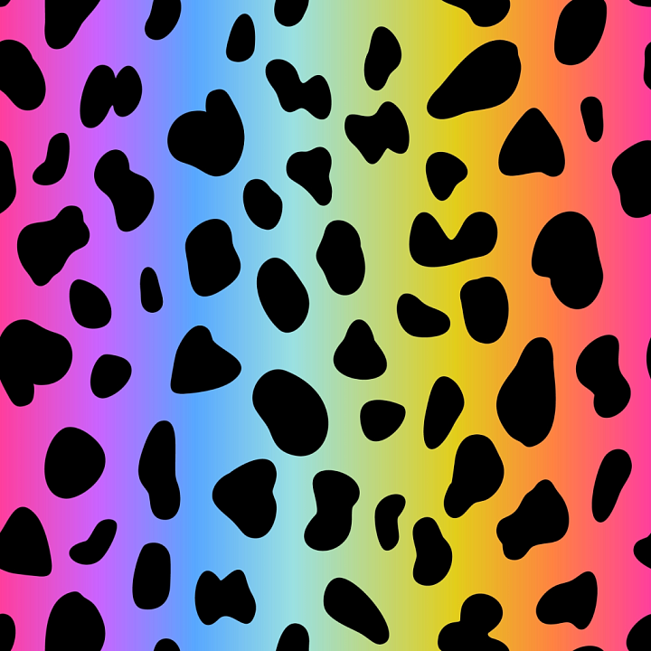 Rainbow Gradient Leopard Print Fabric with Black Spots seamless PBR texture preview