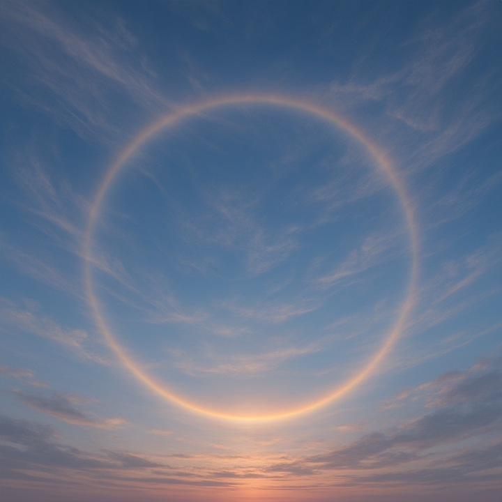 Of Twilight Sky With Sun Halo And Soft Cirrus Clouds seamless PBR texture preview