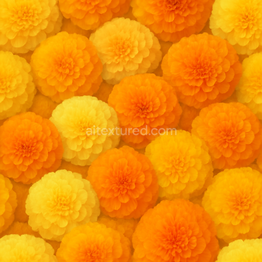 Seamless 3d texture pbr 8k of bright marigold heads showing natural flower texture and vibrant color variations