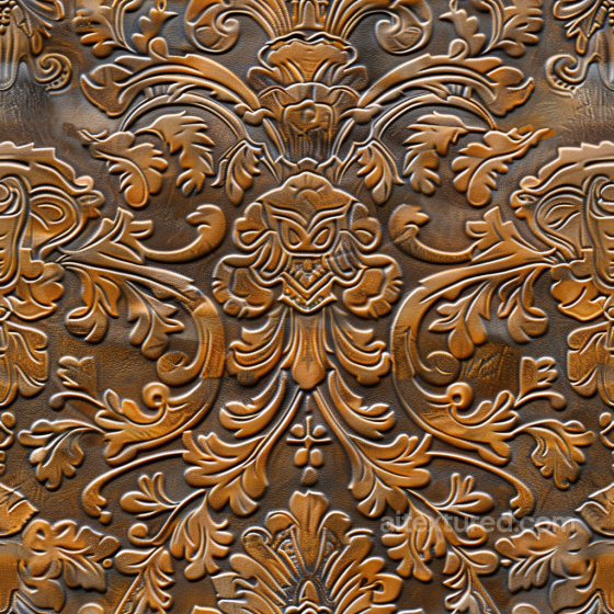 embossed antique brown leather PBR texture with ornate floral pattern Leather texture preview