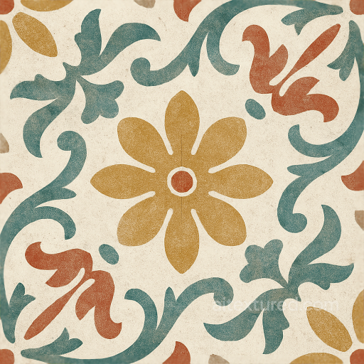 Seamless 8K PBR 3D Texture Of Matte Cement Tile With Multicolor Decorative Floral Pattern texture preview