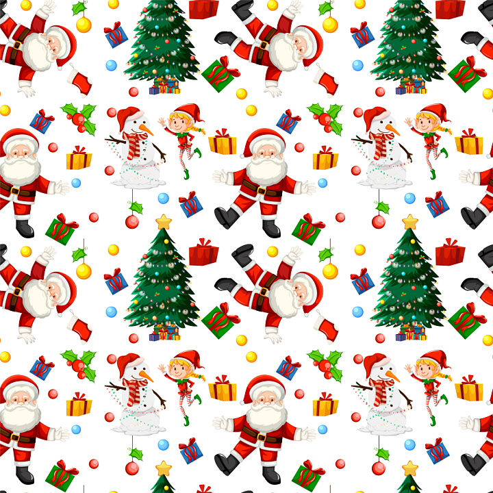 Featuring Festive Christmas Cartoon Characters and Decorations seamless PBR texture preview