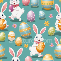 seamless Seamless 3D PBR Easter Digital Paper Texture with Cute Rabbits and Decorated Eggs texture 8k free download PBR