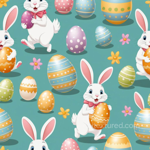 Easter Digital Paper Texture with Cute Rabbits and Decorated Eggs seamless All Easter Digital paper PBR texture