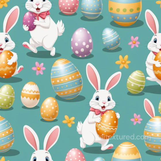 Easter Digital Paper Texture with Cute Rabbits and Decorated Eggs All Easter Digital paper texture preview