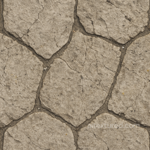 Flagstone Rough Pavement With Dark Grout And Stone Erosion Effects seamless Park pavement PBR texture