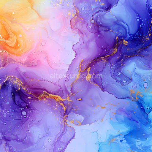 Seamless 3D Alcohol Ink PBR Texture Featuring Purple Swirls and Gold Veining
