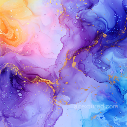 Alcohol Ink PBR Texture Featuring Purple Swirls and Gold Veining seamless Alcohol ink PBR texture