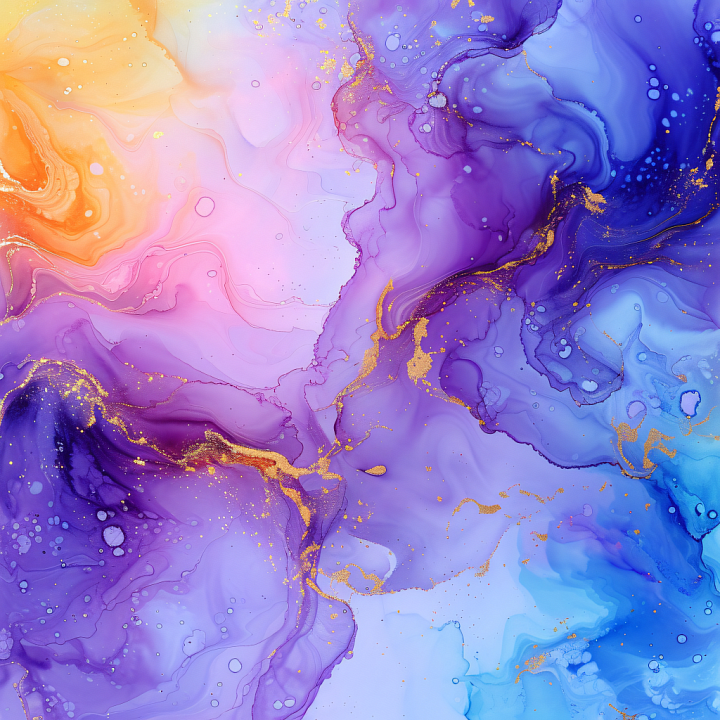 Alcohol Ink Featuring Purple Swirls and Gold Veining seamless PBR texture preview