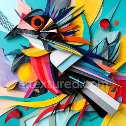 seamless Seamless 3D PBR Texture of Vibrant Origami-Style Cuckoo Bird with Sharp Geometric Feather Layers texture 8k free download PBR