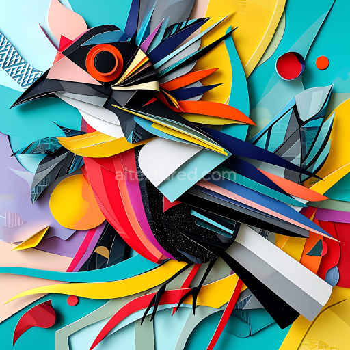 Seamless 3D PBR Texture of Vibrant Origami-Style Cuckoo Bird with Sharp Geometric Feather Layers