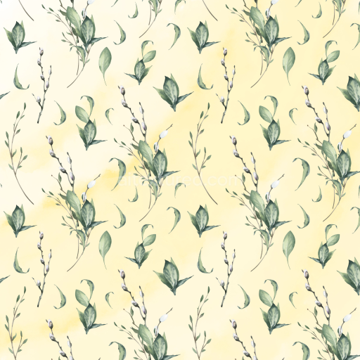 Seamless 3D PBR Texture of Soft Watercolor Greenery on Light Yellow