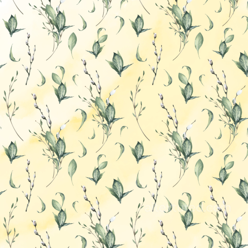 Soft Watercolor Greenery on Light Yellow Seamless Texture seamless watercolor greenery PBR texture