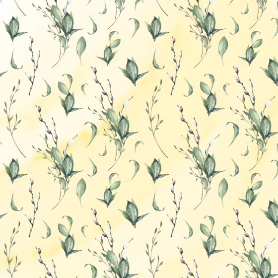 Soft Watercolor Greenery on Light Yellow Seamless Texture watercolor greenery texture preview