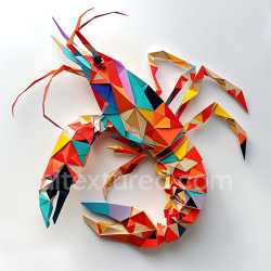 seamless Seamless 3D PBR Texture Featuring Colorful Origami-Style Crayfish Pattern texture 8k free download PBR