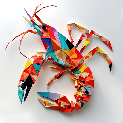 Seamless 3D PBR Texture Featuring Colorful Origami-Style Crayfish Pattern