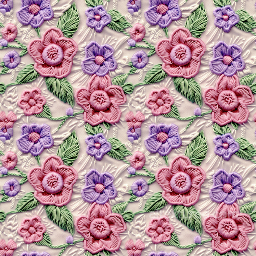 Pink and Purple Embroidered Floral Fabric Seamless Texture seamless Embroidered floral PBR texture