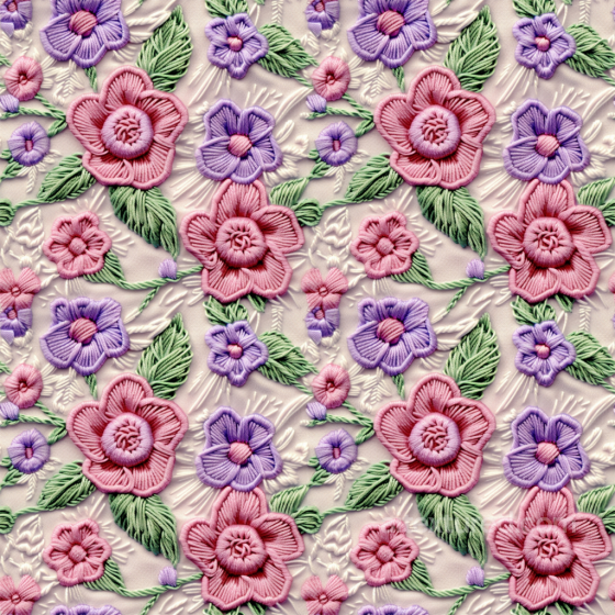Pink and Purple Embroidered Floral Fabric Seamless Texture Embroidered floral texture preview
