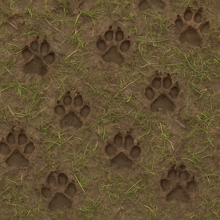 Grass Crushed By Animal Tracks On Damp Earth seamless PBR texture preview