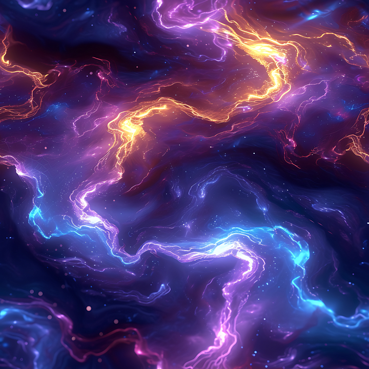 Space Featuring Vibrant Cosmic Nebula with Glowing Plasma Streams seamless PBR texture preview