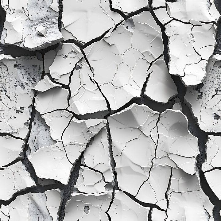 Cracked White Paint with Deep Fractures and Peeling Layers seamless PBR texture preview