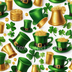 seamless Seamless 3D PBR Digital Paper Texture Featuring St Patrick Hats, Gold Coins, and Shamrocks texture 8k free download PBR