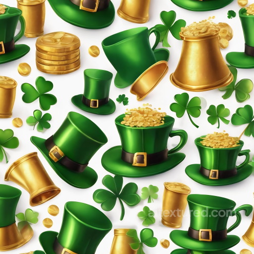 Digital Paper Texture Featuring St Patrick Hats, Gold Coins, and Shamrocks seamless St patrick digital paper bundle PBR texture