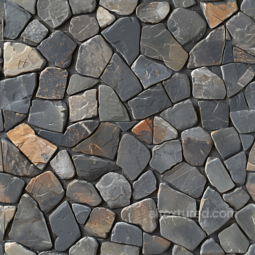 Dark Stone Cobblestone PBR Texture with Mixed Earthy Tones seamless Stone PBR texture