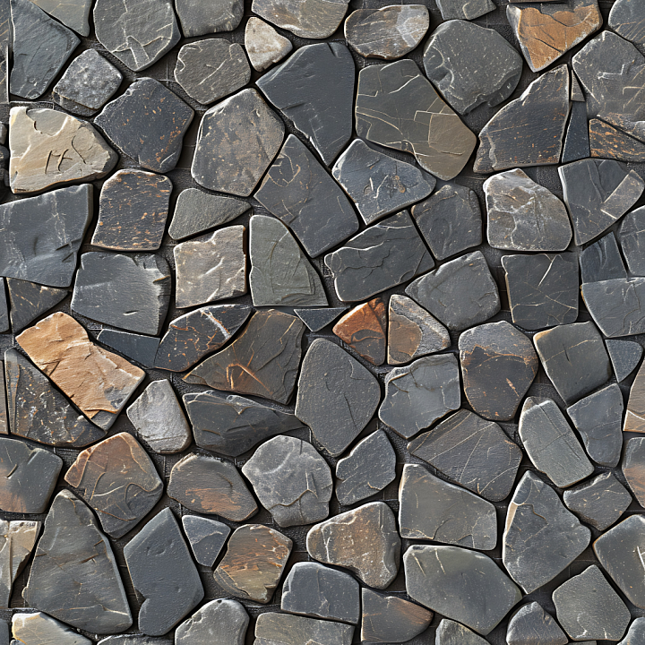 Dark Stone Cobblestone with Mixed Earthy Tones seamless PBR texture preview
