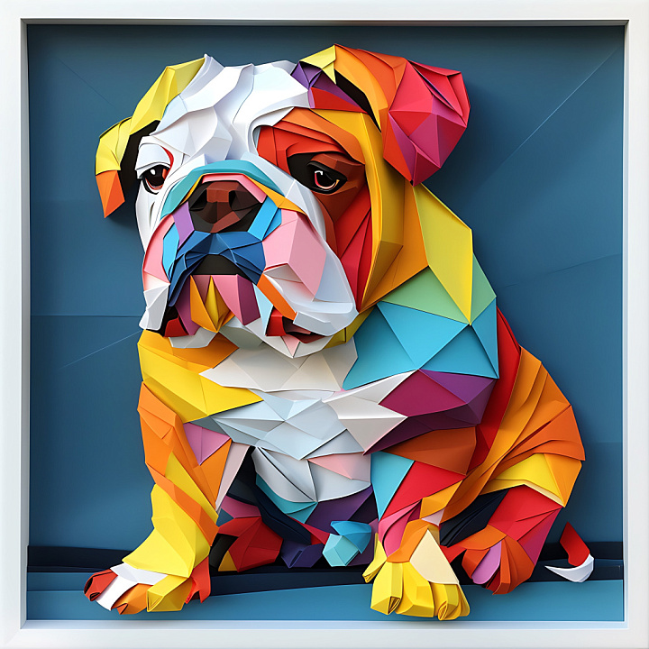 Low-Poly Bulldog Origami Style in Vibrant Colors seamless PBR texture preview