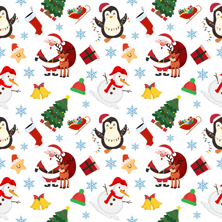 Pattern Featuring Colorful Christmas Icons and Snowflakes seamless PBR texture preview